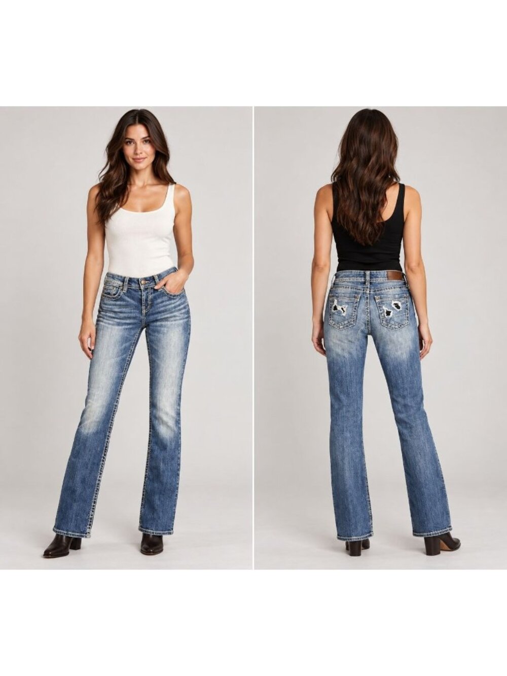 BKE denim Stella Bootcut Jeans 27L Distressed Pocket Low Rise Blue Denim Faded